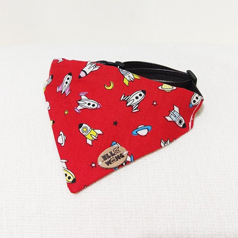 Ella Wang Design Scarf 宠物 红 火箭 太空人 外星  领巾 猫 狗 - 项圈/牵绳 - 棉．麻 红色