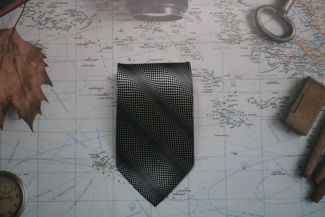 黑白棋格真丝领带/休闲百搭necktie - 领带/领带夹 - 丝．绢 多色