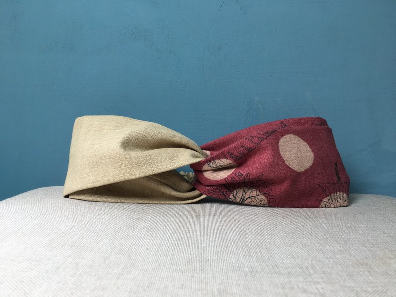 双拼发带 / 粉粉点点 - 杏色 - 发带/发箍 - 棉．麻 卡其色