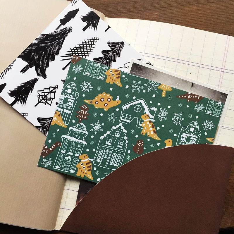 姜饼小恐龙 圣诞卡片 明信片 雪花纷飞 姜饼屋 - 卡片/明信片 - 纸 绿色