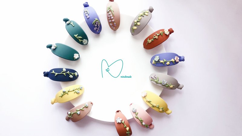 小清新* 莫兰迪色系 手工刺绣花黏土发夹 - 发饰 - 粘土 