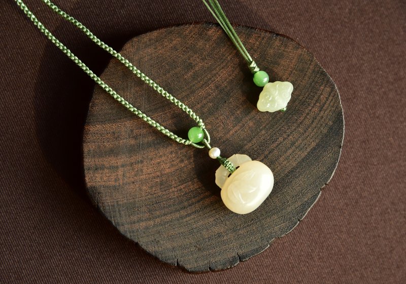 【浅粉竹节锁和春天】和田玉青海浅藕粉 竹节锁 清新寓意吊坠项链 - 项链 - 玉石 粉红色