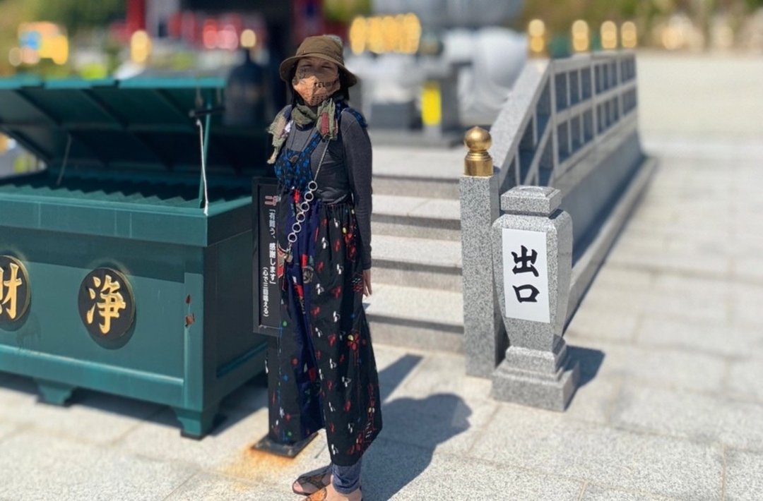 Kasuri图案和服拼布吊带背心连衣裙 - 洋装/连衣裙 - 羊毛 黑色