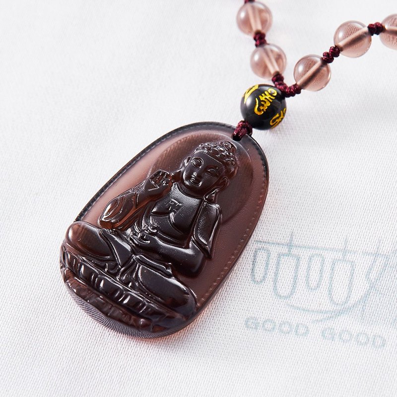 天然冰种发丝黑曜石守护神(含开光)避邪化煞、保平安、佛牌 - 项链 - 宝石 黑色