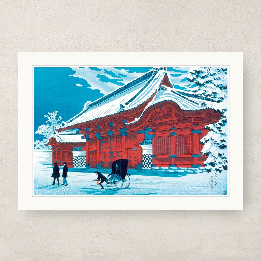 【B4 艺术画卡・B4 Poster】高桥松亭・雪中的本乡红门 - 海报/装饰画/版画 - 纸 红色