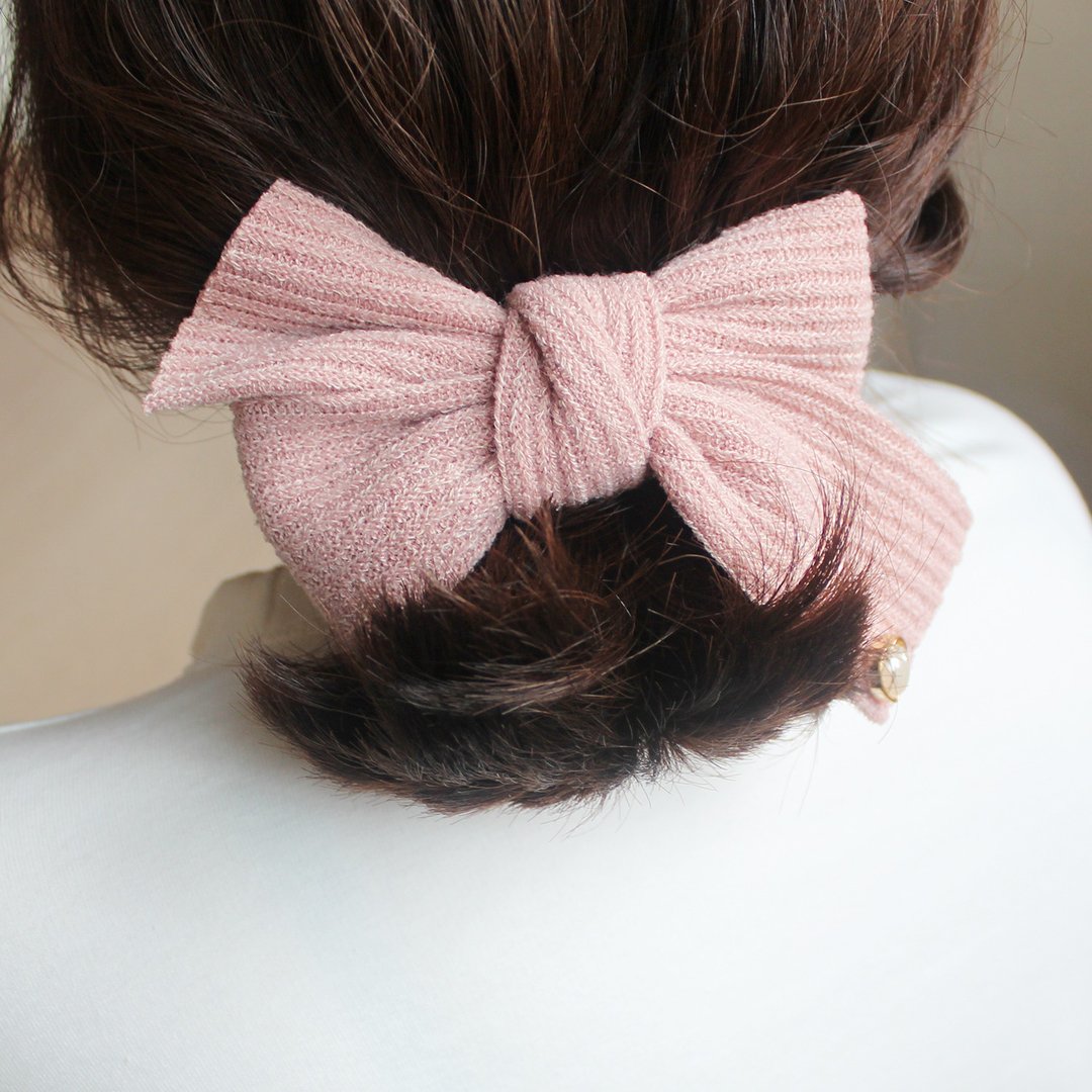 Pink Knit ribbon hair clip - 发饰 - 其他材质 粉红色