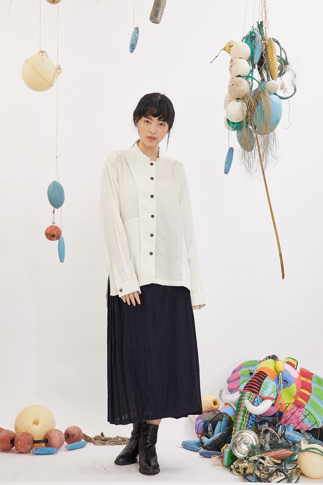 右双前襟衬衫_珍珠菱纹_公平贸易 - 女装衬衫 - 棉 白色