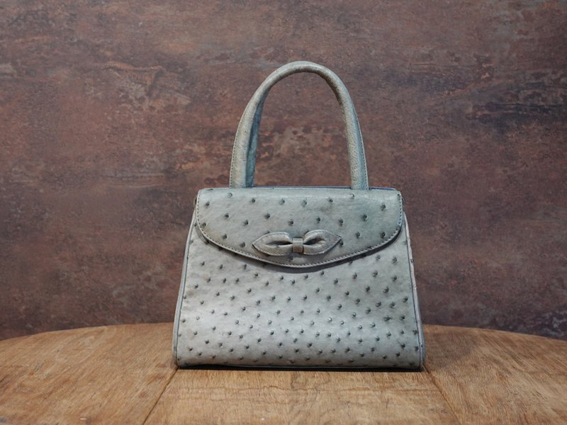 鸵鸟皮蝴蝶结手提包 - 手提包/手提袋 - 真皮 灰色