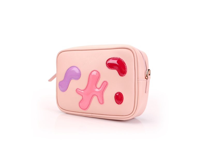 颜料为灵感可外背化妆包/小方包-超纤桃 - 侧背包/斜挎包 - 真皮 多色