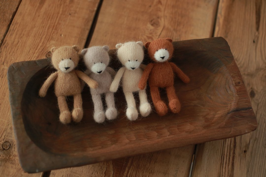 teddy bear toy baby shower gift, newborn photo prop set, stuff animal for baby - 玩具/玩偶 - 羊毛 卡其色