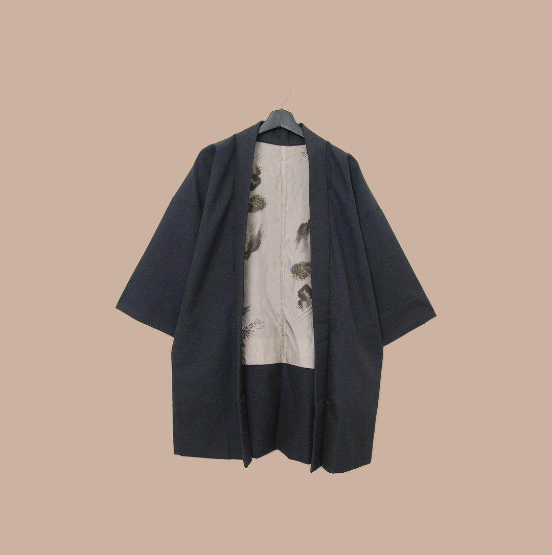 Back to Green-日本带回羽织  水墨 飞鸟M-14/vintage kimono - 女装休闲/机能外套 - 丝．绢 