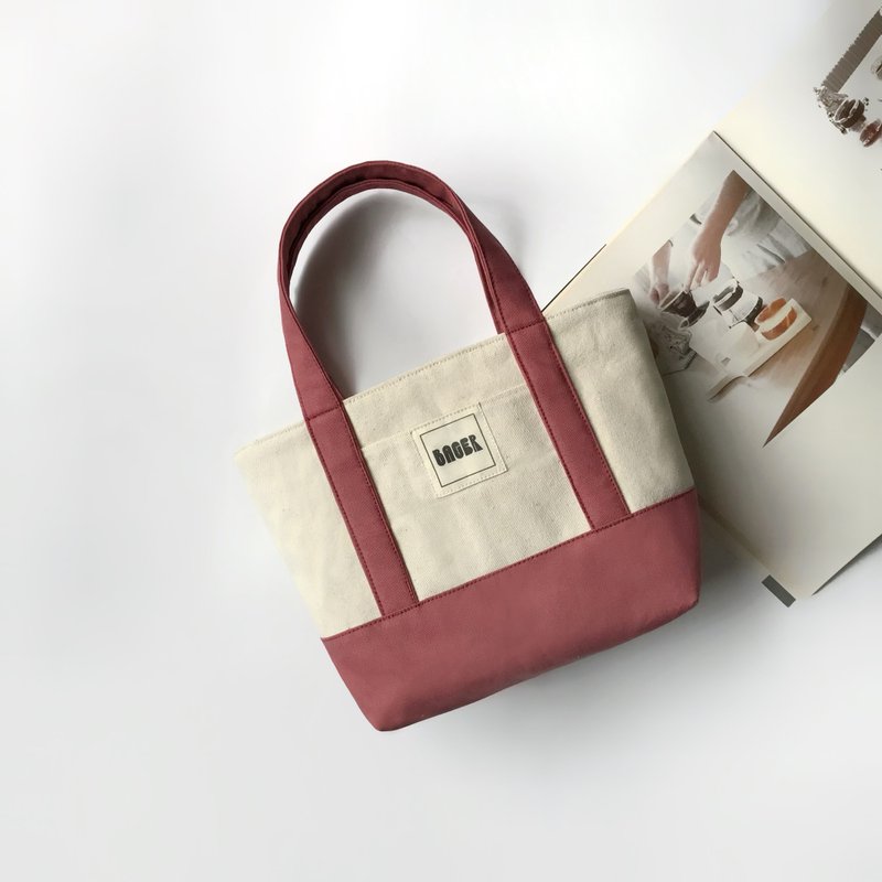 经典拼色小托特包 / 手提袋 / 便当袋 / 米白+豆沙红 - 手提包/手提袋 - 棉．麻 多色