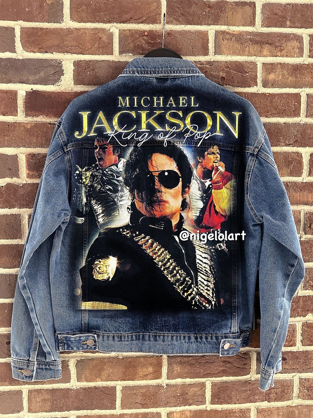 手绘丹宁外套 Michael Jackson Bad 手工订制夹克 礼物 - 女装休闲/机能外套 - 棉 蓝色