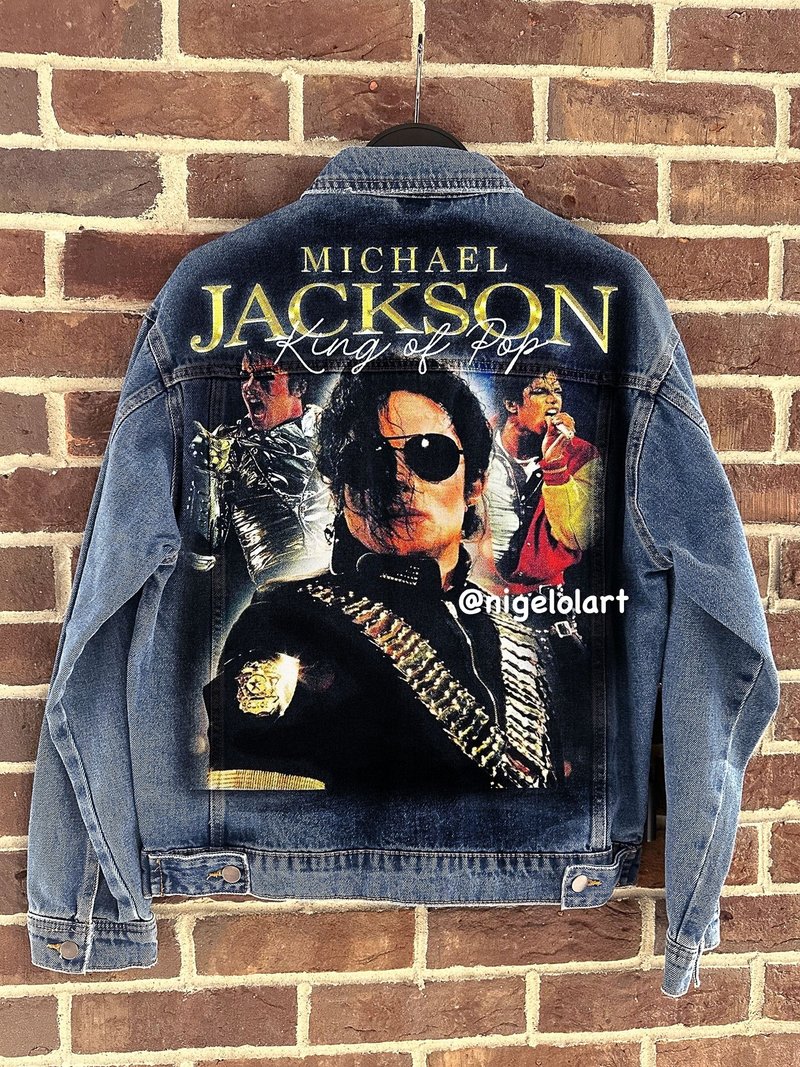 手绘丹宁外套 Michael Jackson Bad 手工订制夹克 礼物 - 女装休闲/机能外套 - 棉．麻 蓝色