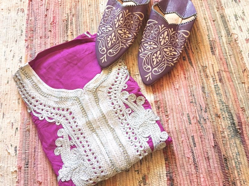 摩洛哥 皮雕手工鞋 丁香粉紫 尖头踩脚鞋 室内鞋 - 室内拖鞋 - 真皮 紫色