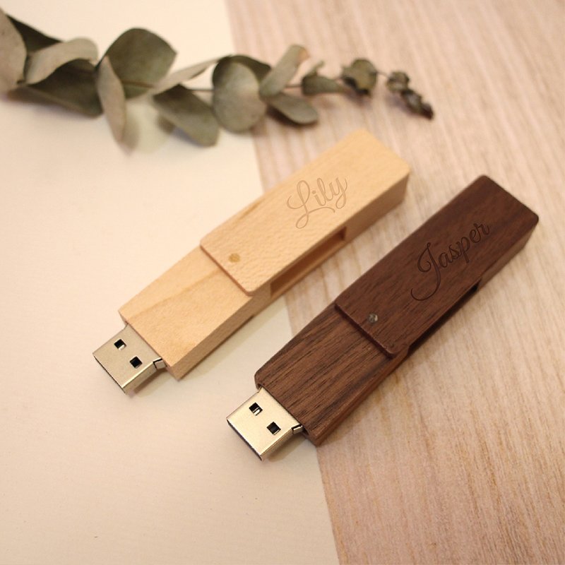 【莳设计-定制化】进口原木长形旋转随身碟 USB - U盘 - 木头 