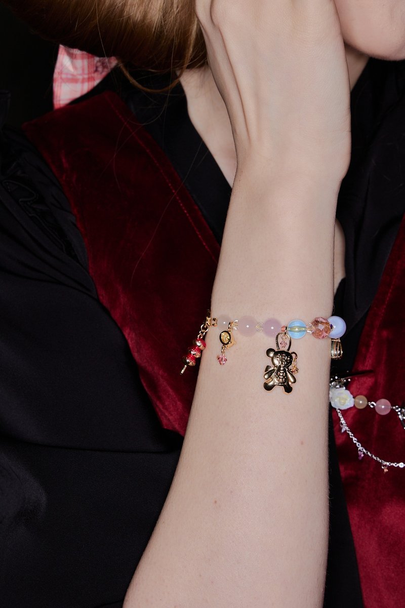 波波池天然水晶粒粒手链 - 手链/手环 - 粘土 粉红色