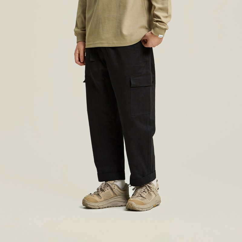 THREADESIGN 秋冬新款磨毛帆布日系户外简约宽松休闲九分工装裤 - 男士长裤 - 棉．麻 黑色