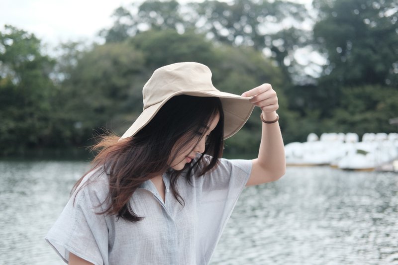 FLOPPY HAT- Beige - 帽子 - 棉．麻 卡其色