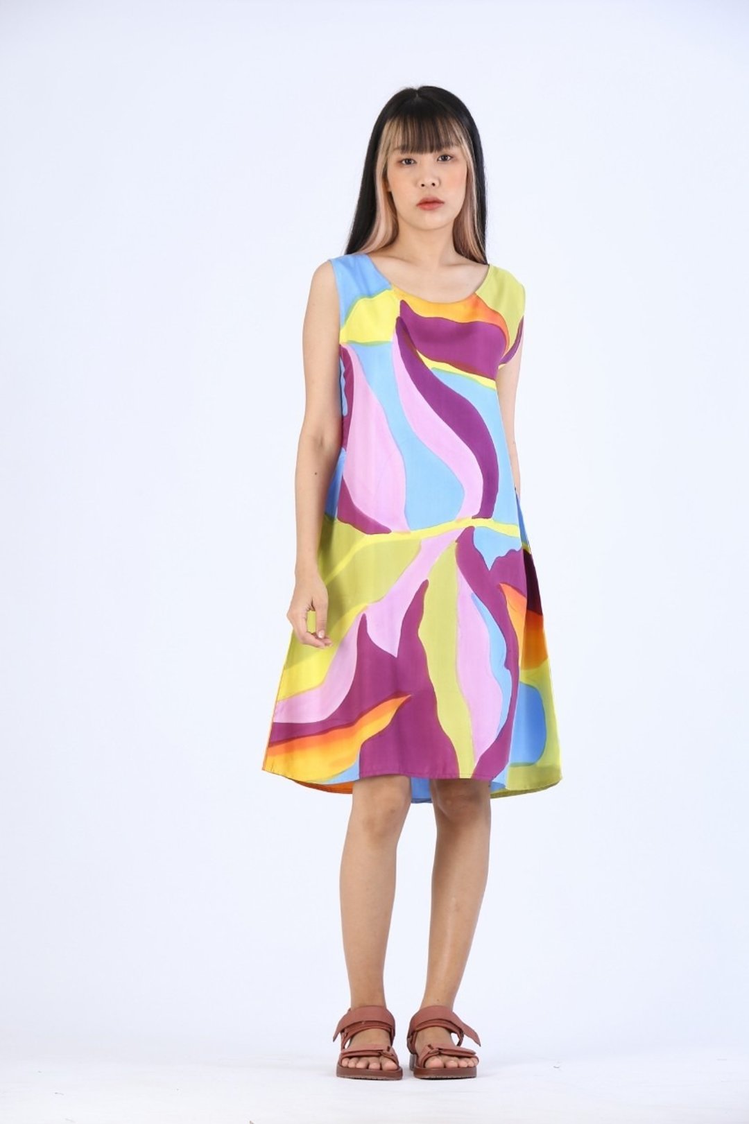 Short Dress Silk Satin Hand Paint For Summer Beach Vacation - 洋装/连衣裙 - 丝．绢 多色