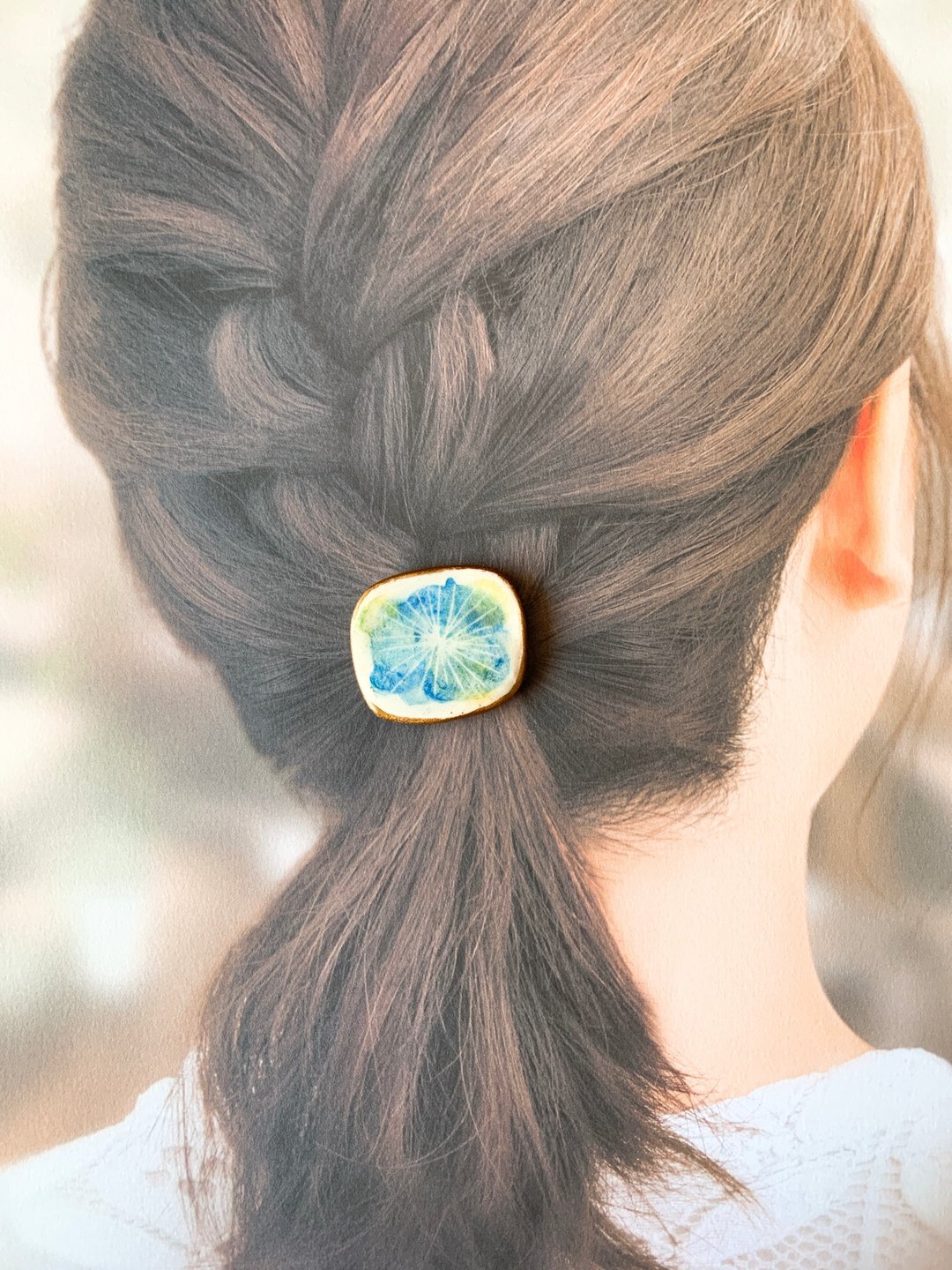 Ceramic Clay Texture Kintsugi Line Hair Accessory Hair Elastic Pony Hook Blue Blue Yellow Yellow Green Green Gold Gold - 发饰 - 陶 蓝色
