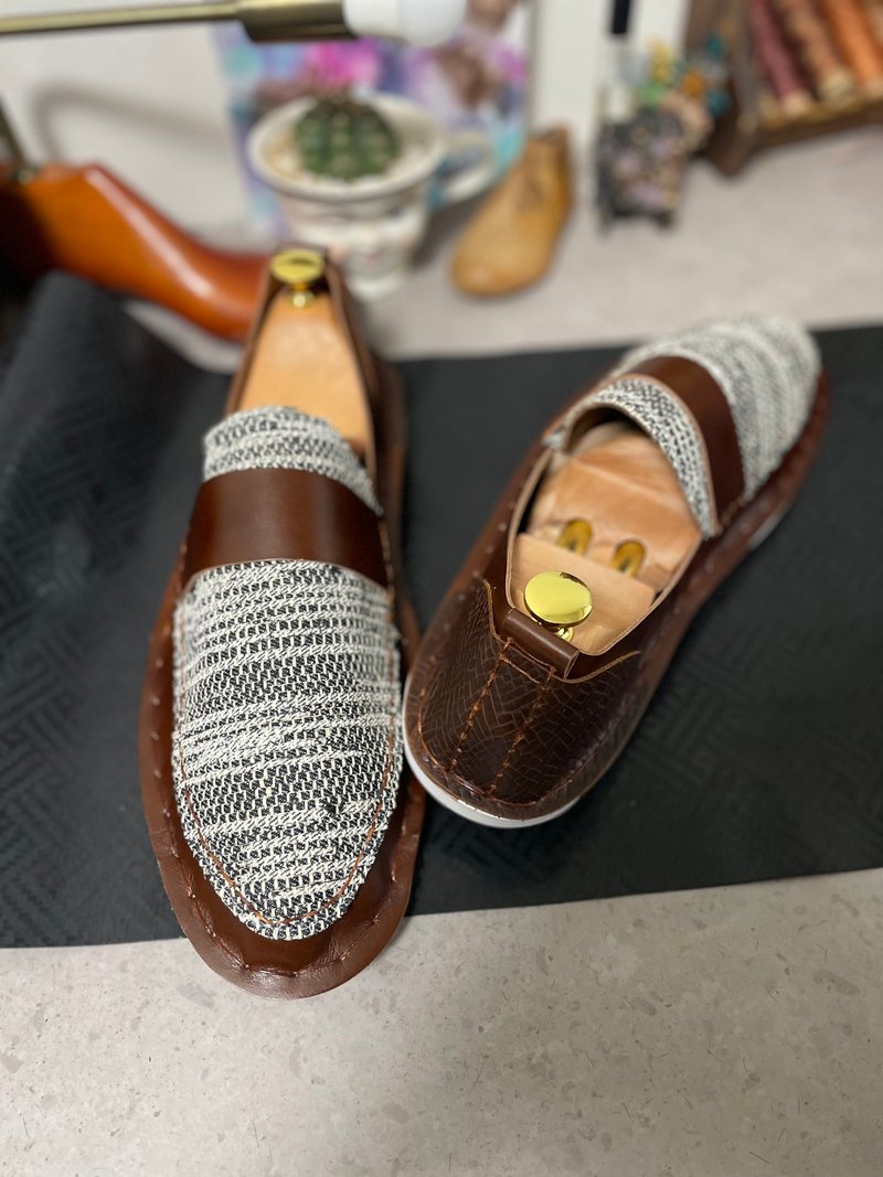 Japan Made 裂织丹宁 x 古董棕 乐福鞋 - 其他 - 真皮 蓝色