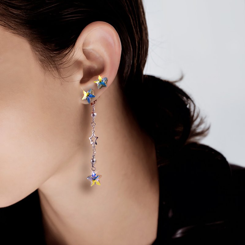 奥地利彩白水晶 星星耳环 - 耳环/耳夹 - 水晶 白色