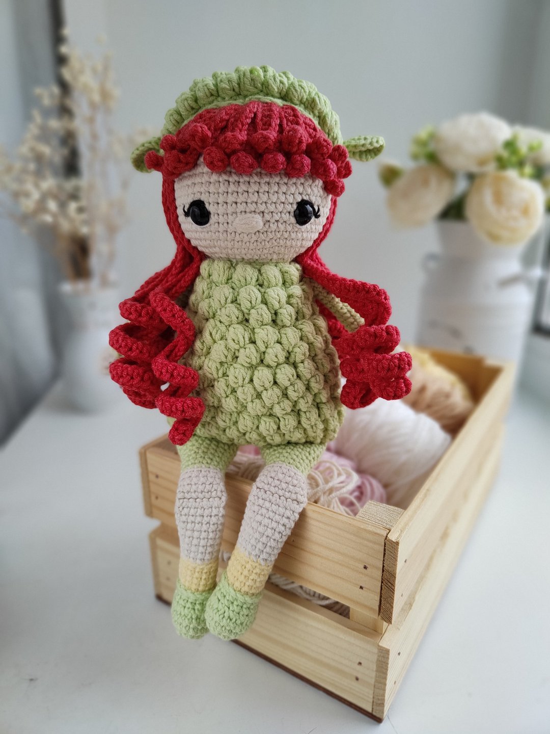 Crochet lamb girl Baby girl Handmade doll Girl doll Lamb doll Soft doll Amigurum - 玩具/玩偶 - 棉．麻 白色