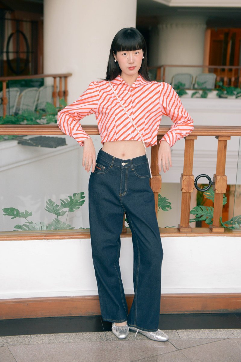 Highestjump 刺绣牛仔裤 (深蓝色) 新款 - 女装长裤 - 聚酯纤维 蓝色