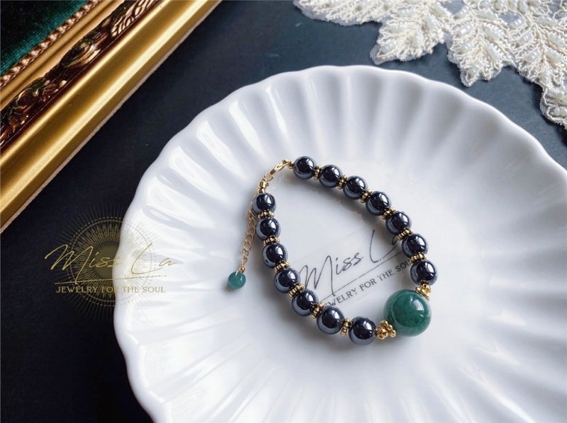 天然缅甸玉翡翠 冰老油青翡翠 太赫兹 设计款 手链 礼物 天 - 手链/手环 - 玉石 绿色