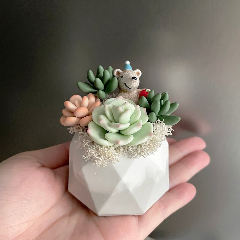 多款肉肉盆33号 灰白渐层棱面水泥盆。软陶黏土多肉植物 - 摆饰 - 粘土 绿色