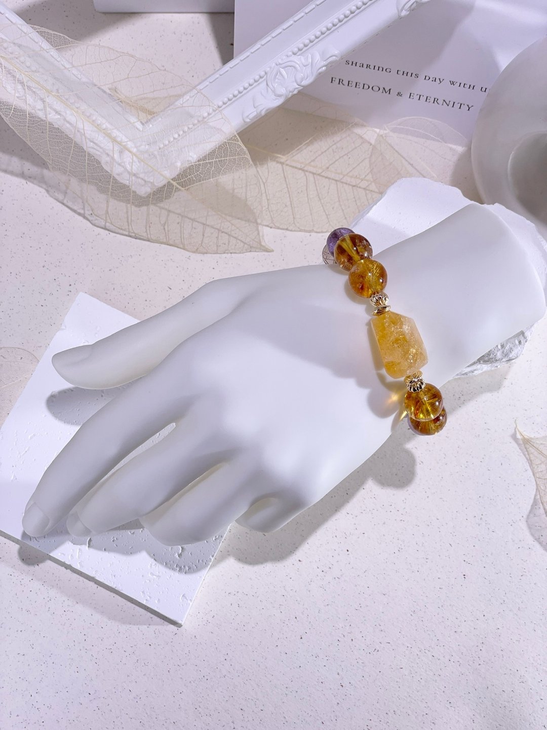 鎏金梦境  黄水晶|黄塔晶|铜钛晶|薰衣草紫幽灵|水晶手链 A16-3 - 手链/手环 - 水晶 黄色