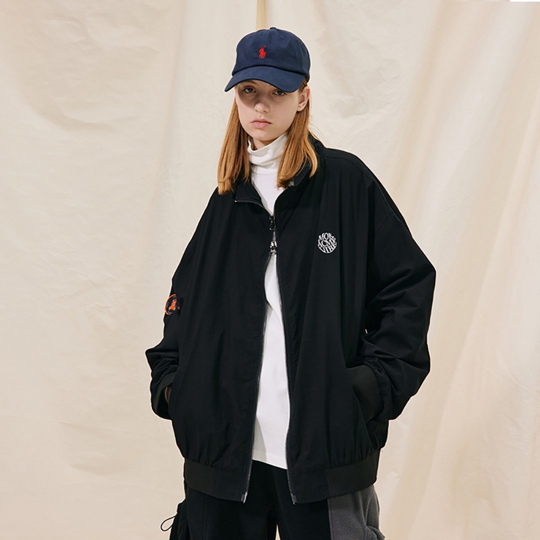 MOKACME VIBE 21AW 新品复古双拉链训练服廓形刺绣防风夹克 男女 - 男装外套 - 聚酯纤维 黑色