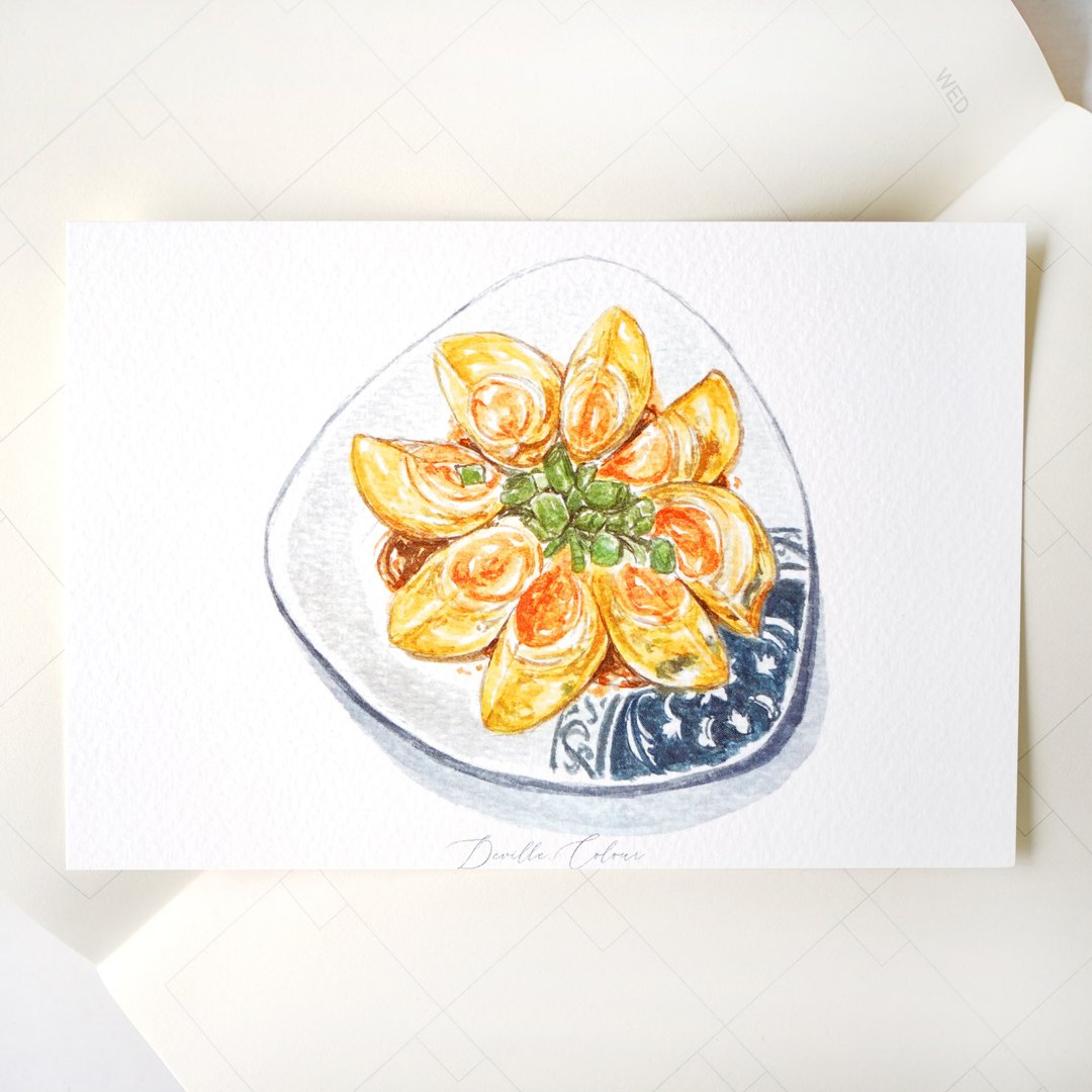 【黄金原味皮蛋】水彩插画 明信片 香港美食 - 卡片/明信片 - 纸 黄色