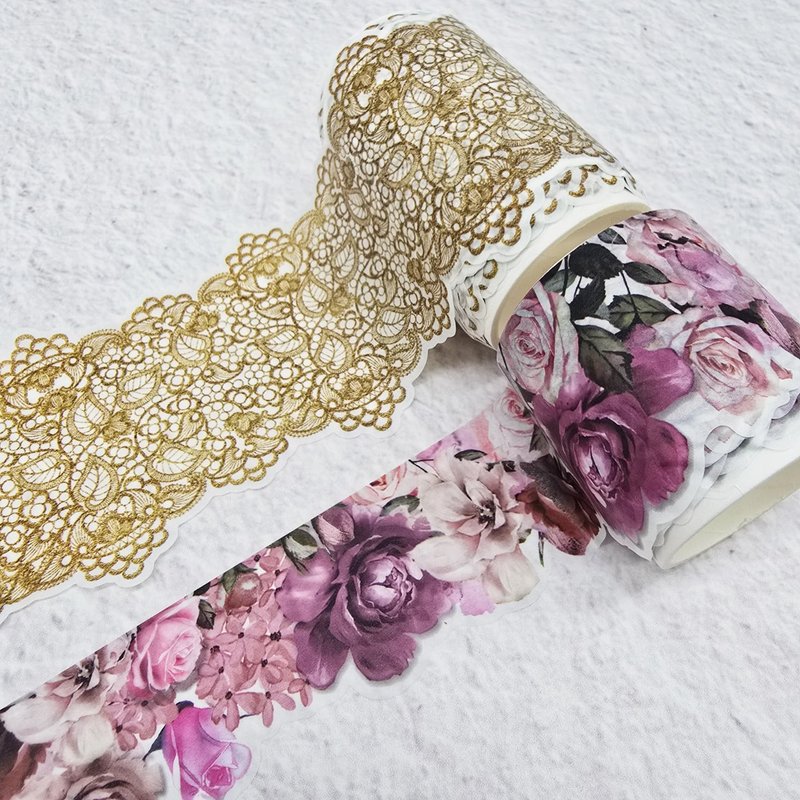 Lace & Roses laser cut edge washi tapes set for scrapbooks, - 纸胶带 - 纸 紫色