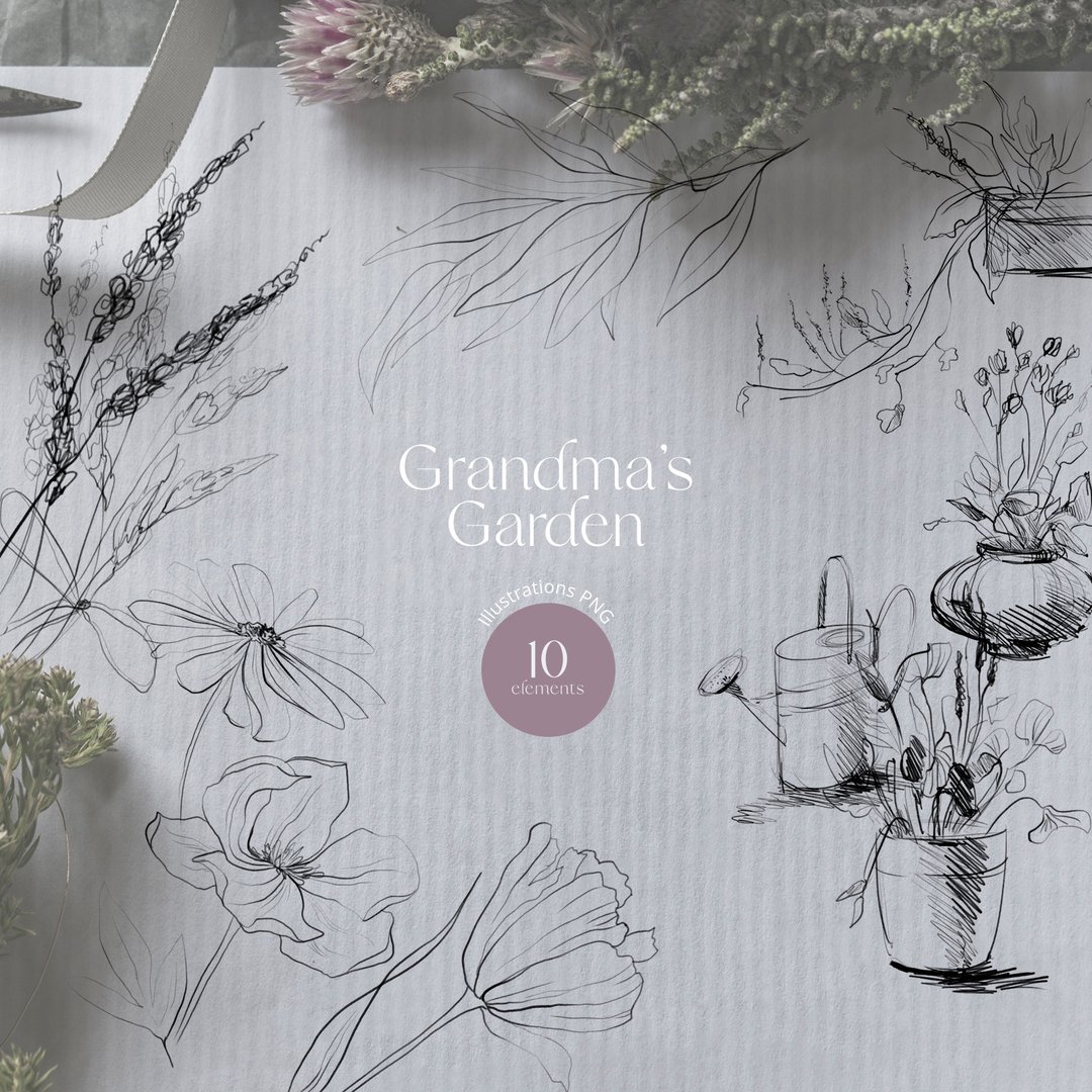 Garden clipart. Floral illustration digital - 电子手绘真人画像/绘画/插画 - 其他材质 