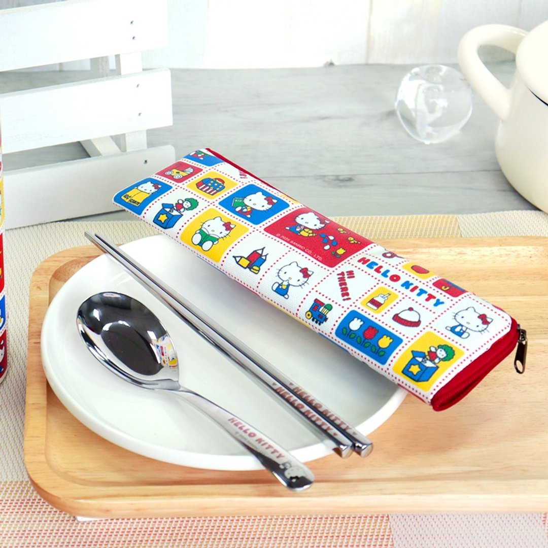【HELLO KITTY】不锈环保餐具三件组-经典款 - 餐刀/叉/匙组合 - 不锈钢 红色