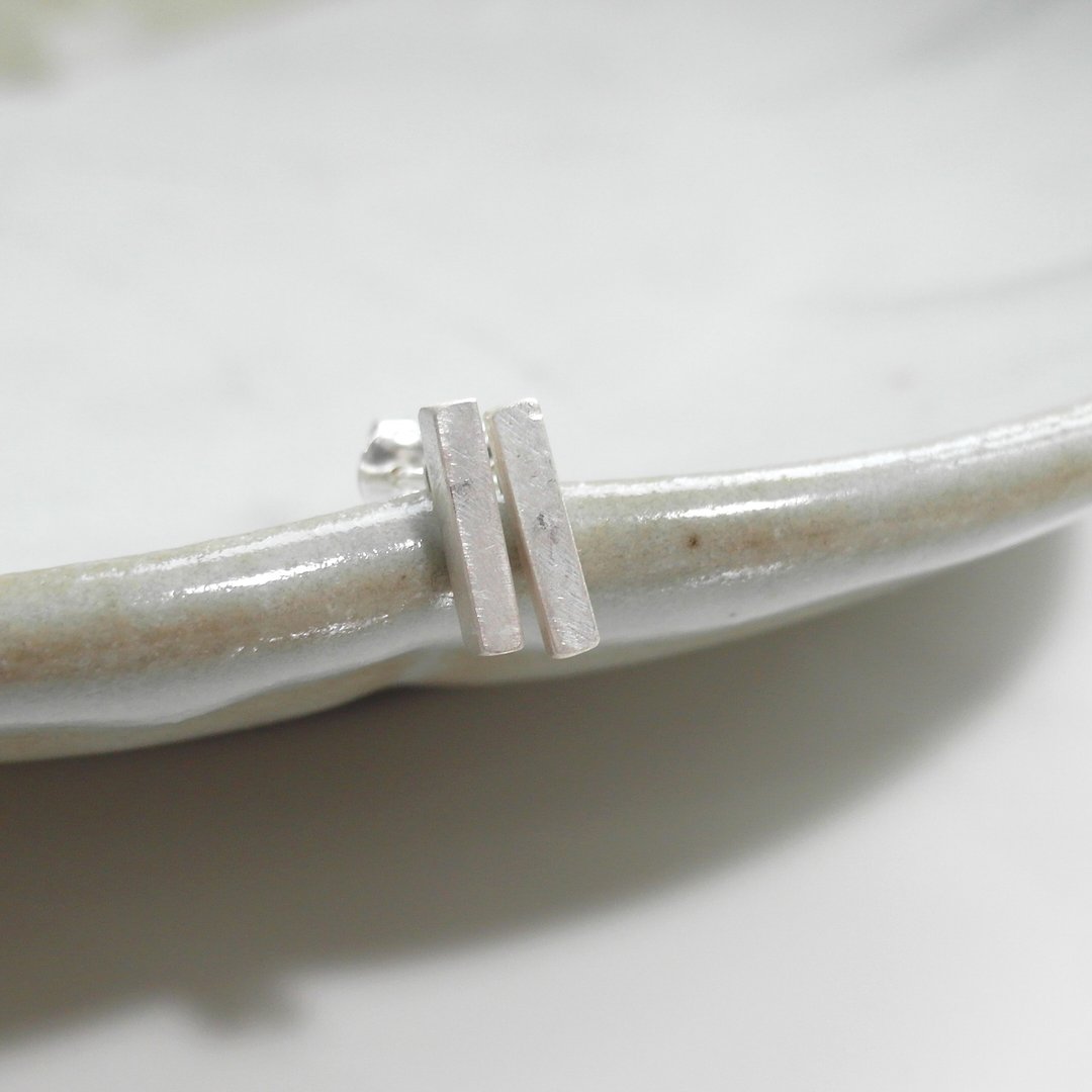 长条几何纯银耳环(S) L series earring - 耳环/耳夹 - 纯银 银色