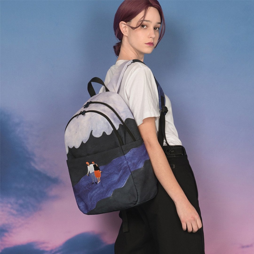 YIZISTORE原創休閑雙肩包女大容量帆布刺繡學生書包電腦後背包 - 后背包/双肩包 - 其他材质 