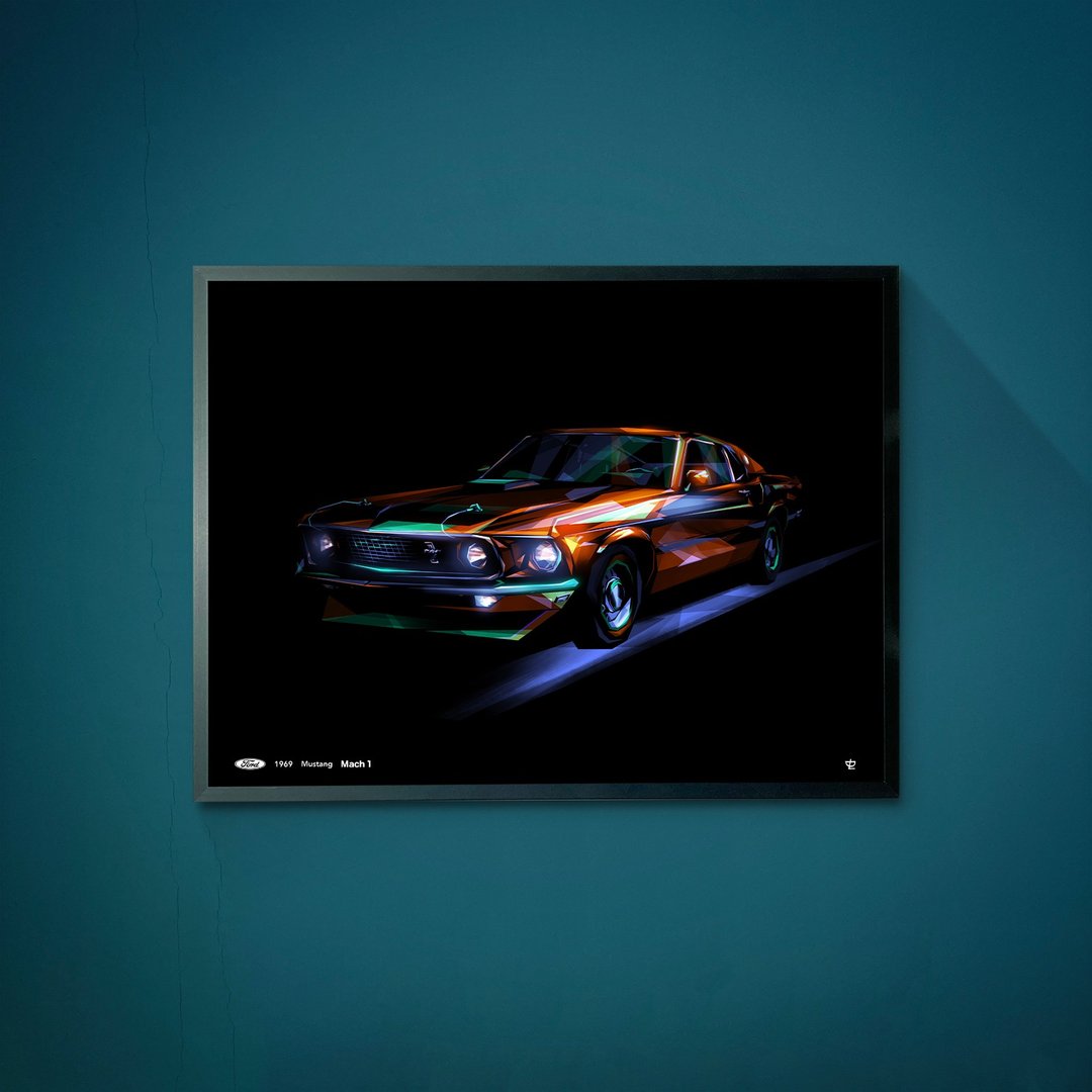 Classic Cars-1969-Ford-Mustang Mach1  /Art Print/挂画/限量 - 海报/装饰画/版画 - 纸 橘色