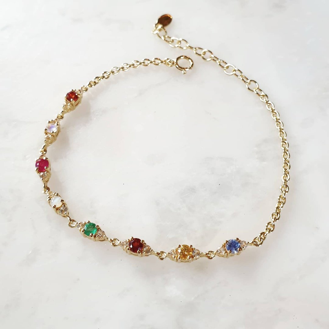 Bracelet Multi color gemstone case Silver 925 with yellow gold plated - 手链/手环 - 宝石 多色