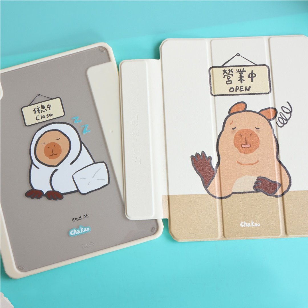 查高插画水豚社畜日常强悍磁吸 iPad 三折/Y 折保护壳 - 平板/电脑保护壳 - 塑料 多色
