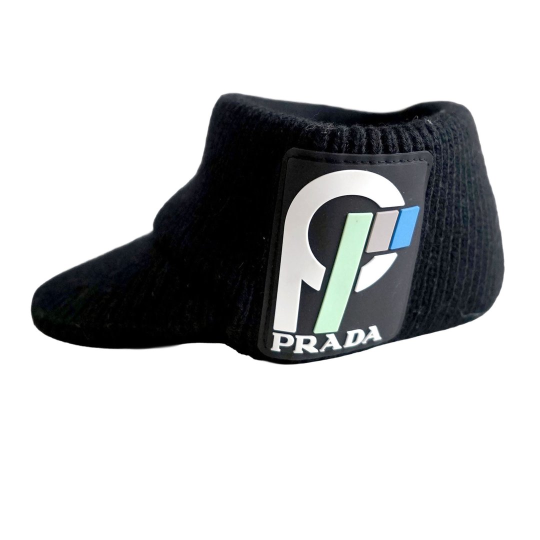 全新 意大利奢侈名牌PRADA黑色粗针织软胶LOGO徽章发带鸭舌帽头箍 - 帽子 - 棉 黑色