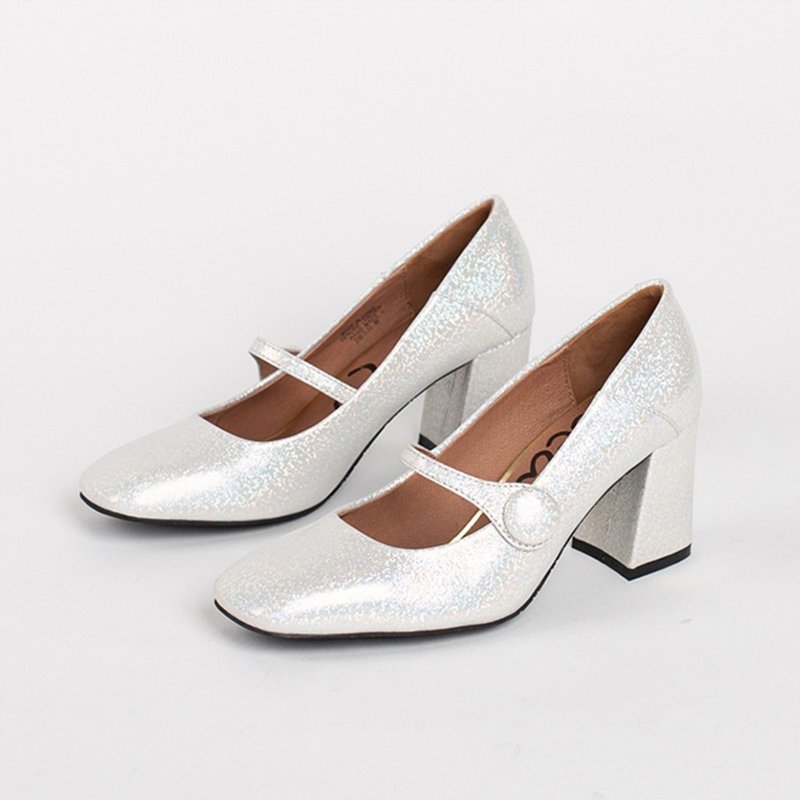 Lewis Walt复古闪亮银贴膜羊皮手工女高跟鞋粗跟 - 高跟鞋 - 真皮 银色