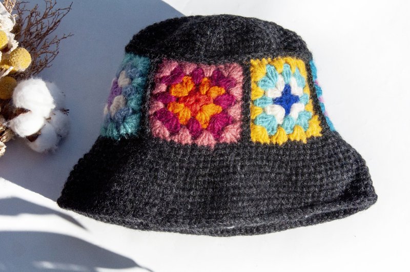 手工编织纯羊毛帽 针织编织帽 花朵手织毛帽 毛线帽-北欧花朵风格 - 帽子 - 羊毛 多色