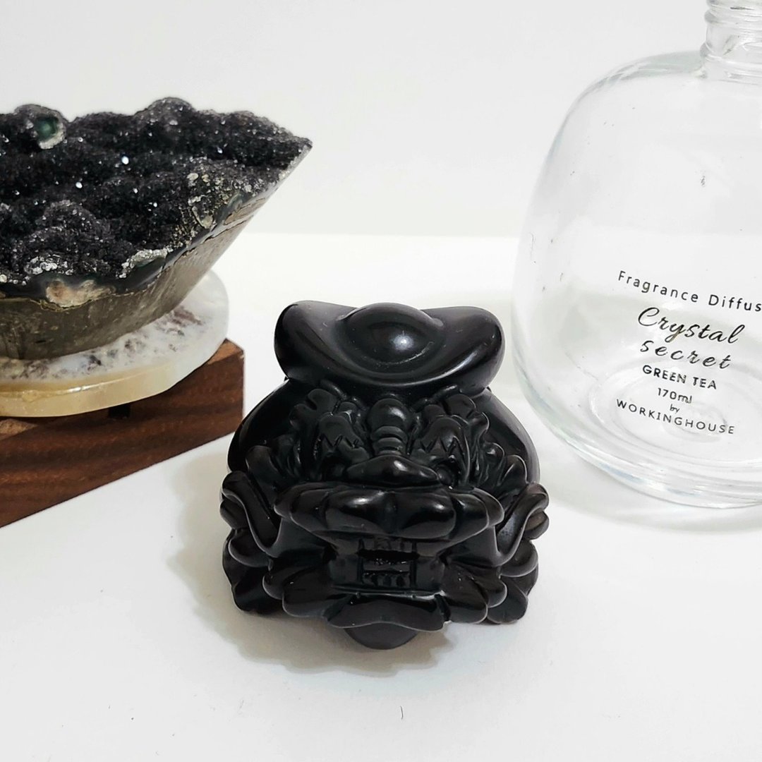 背元宝黑曜石龙龟/招财避邪防小人之水晶 - 摆饰 - 水晶 黑色