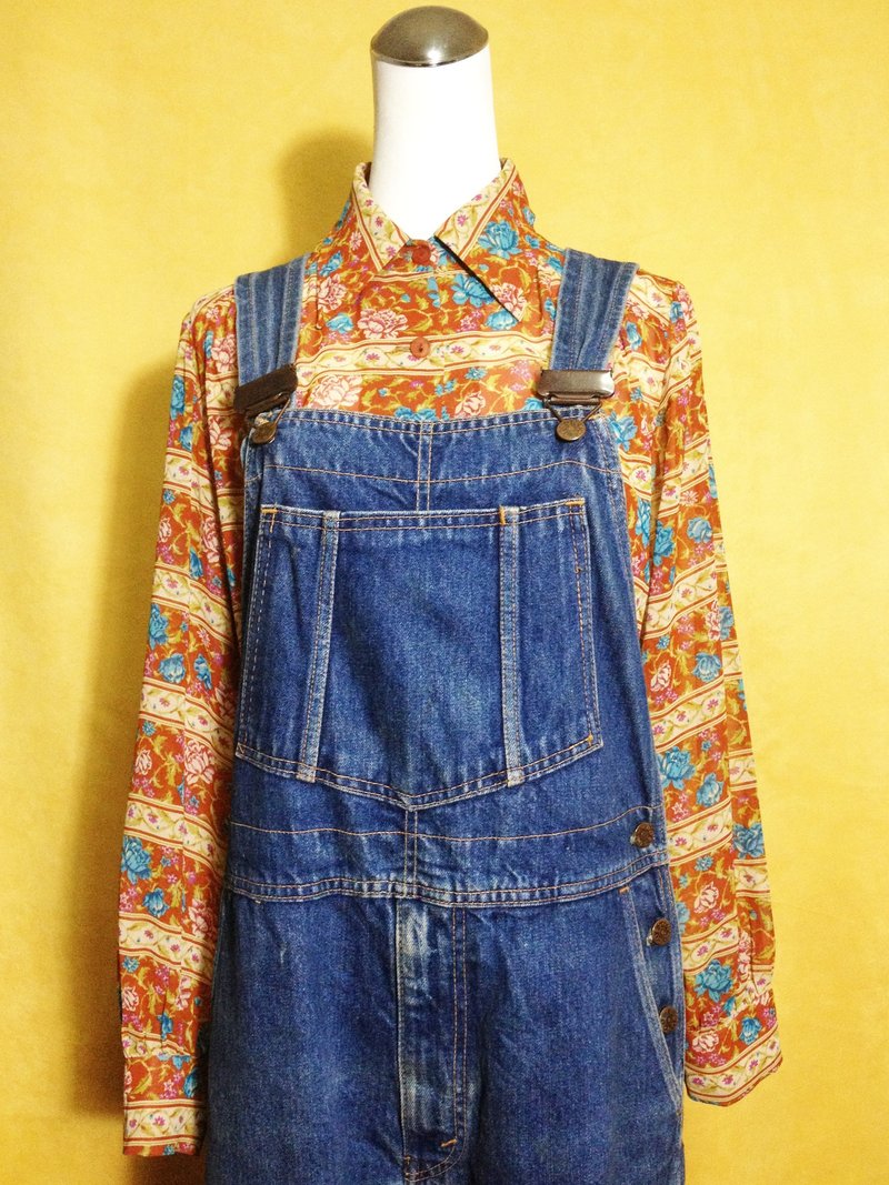 乒乓古着 [ 古着裤/ BOBSON刷色精致扣头厚磅牛仔工作裤 ] 国外带回 品牌 吊带裤 - 背带裤/连体裤 - 棉．麻 蓝色