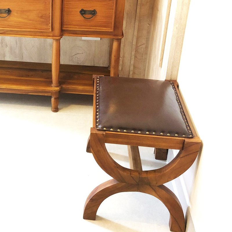 【吉迪市100%全柚木家具】UNCD-16ASL 柚木单人典雅全牛皮椅凳 - 椅子/沙发 - 木头 咖啡色