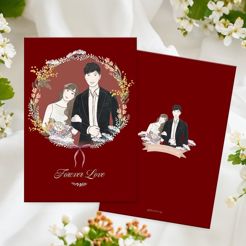 【定制化】结婚书套夹/结婚证书夹/书约-红色花圈/似颜绘/照片/ - 婚礼誓言书 - 纸 多色