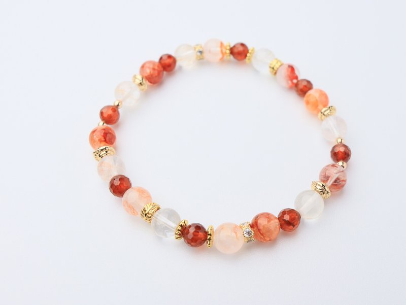 嫣然 红胶花 红胶花水晶 橙红石榴石 石榴石 水晶手链 水晶设计款 - 手链/手环 - 水晶 红色